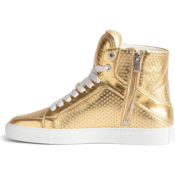 Zadig & Voltaire Flash Metallic Leather High Top Sneaker in Gold - Picture 4 of 8